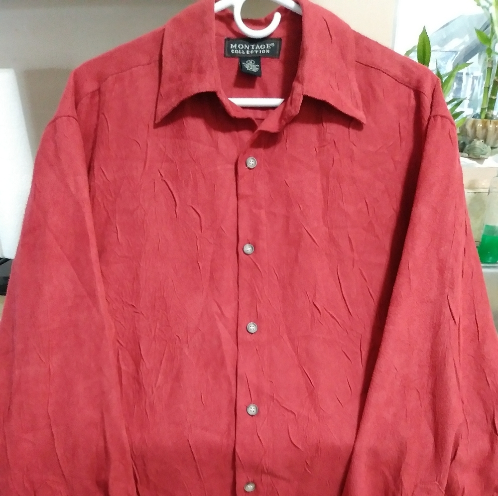 Men's Vintage Suede look Button Down Dress Shirt
